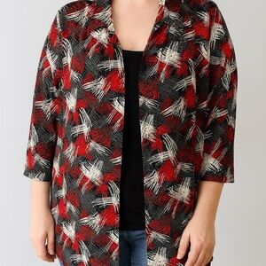 Red and Black Patterned Open Cardigan with Attached Tank Top